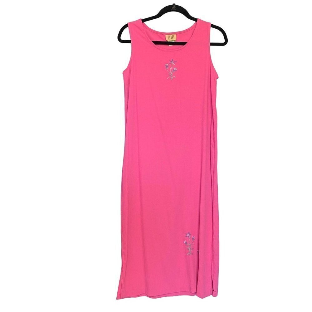 Teddi Pink Maxi Dress Women's Size‎ PS Gauzy Crepe Fabric Needlepoint Design NWT
